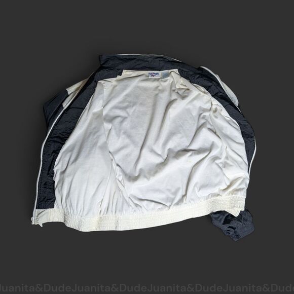 Vintage Reebok Jacket Adult Medium Black White Windbreaker Lined VTG - Picture 3 of 6